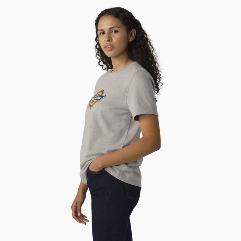 Women's Dickies Heavyweight Logo T-Shirt Grey | 8054972-GX