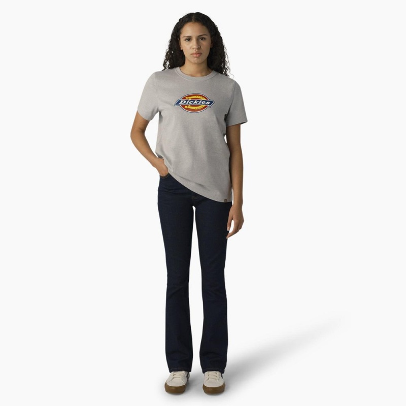 Women's Dickies Heavyweight Logo T-Shirt Grey | 8054972-GX