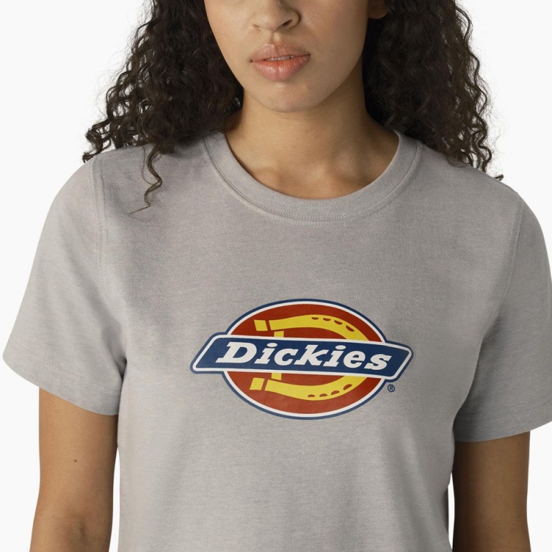 Women's Dickies Heavyweight Logo T-Shirt Grey | 8054972-GX