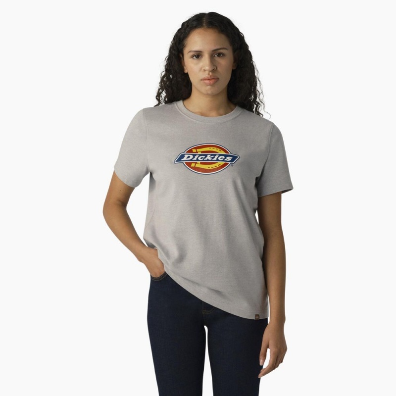 Women\'s Dickies Heavyweight Logo T-Shirt Grey | 8054972-GX