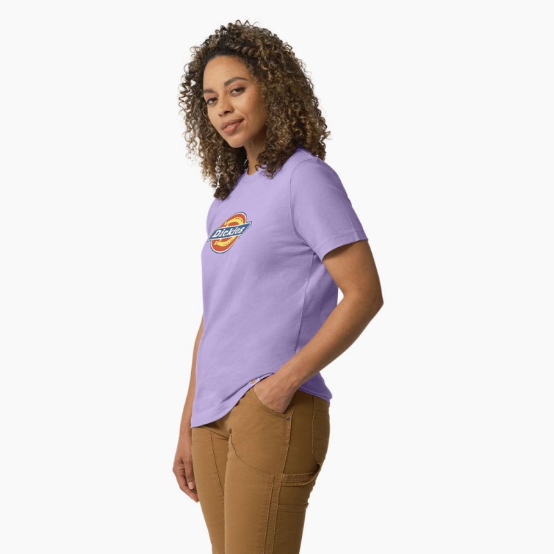 Women's Dickies Heavyweight Logo T-Shirt Purple | 4216375-TZ