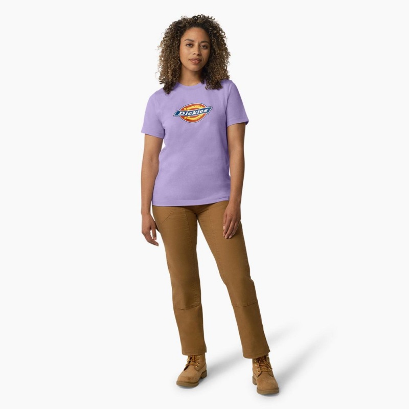 Women's Dickies Heavyweight Logo T-Shirt Purple | 4216375-TZ