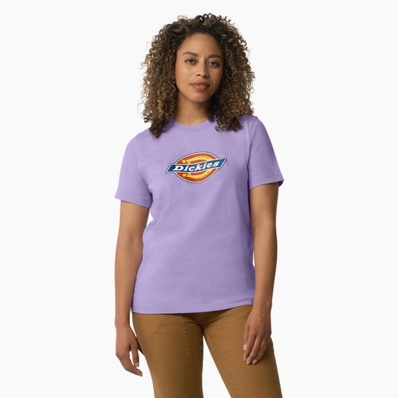 Women\'s Dickies Heavyweight Logo T-Shirt Purple | 4216375-TZ