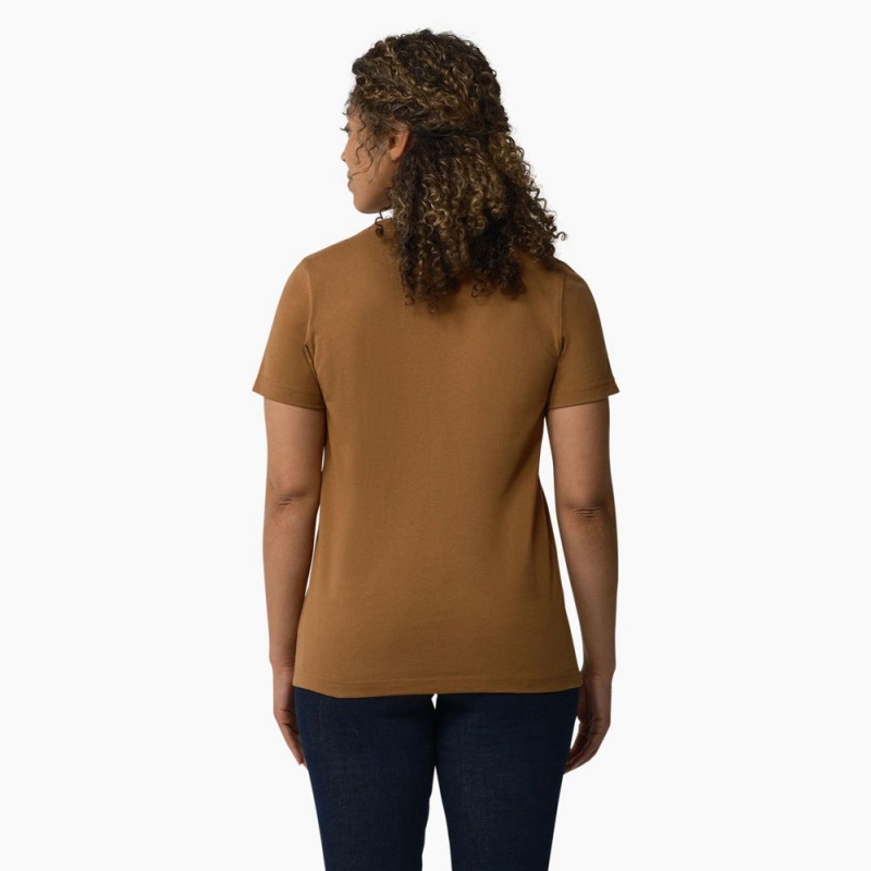 Women's Dickies Heavyweight Short Sleeve Pocket T-Shirt Brown | 5927684-YJ