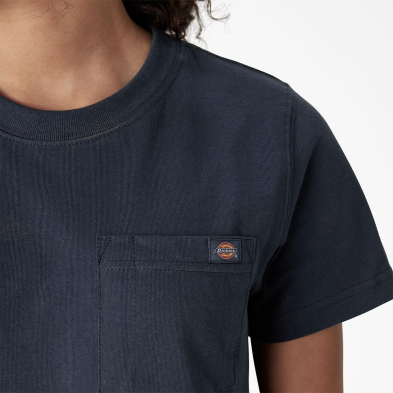 Women's Dickies Heavyweight Short Sleeve Pocket T-Shirt Blue | 5162098-WO