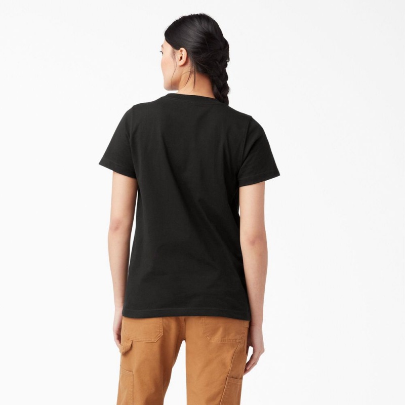 Women's Dickies Heavyweight Short Sleeve Pocket T-Shirt Black | 5420673-YE