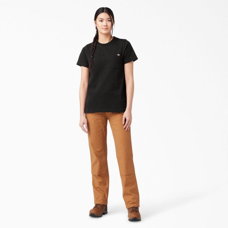 Women's Dickies Heavyweight Short Sleeve Pocket T-Shirt Black | 5420673-YE