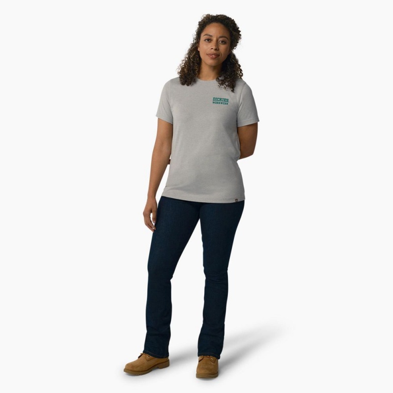 Women's Dickies Heavyweight Workwear Graphic T-Shirt Grey | 9045731-HF