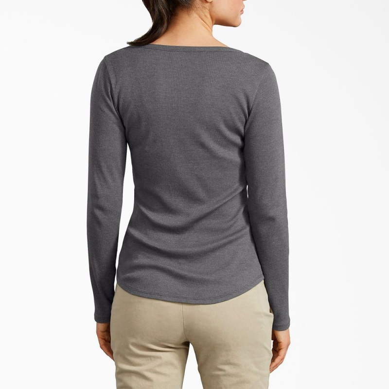 Women's Dickies Henley Long Sleeve T-Shirt Grey | 4136528-KU