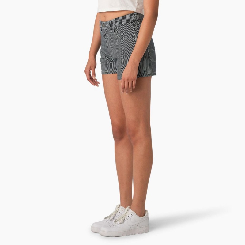 Women's Dickies Hickory Stripe Carpenter Shorts Blue | 4768125-YC