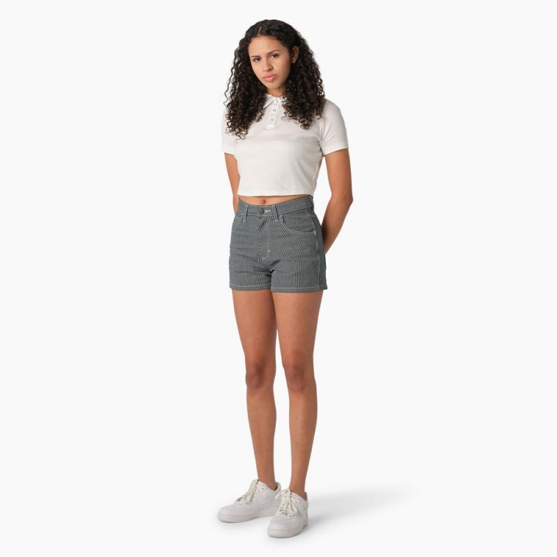 Women's Dickies Hickory Stripe Carpenter Shorts Blue | 4768125-YC