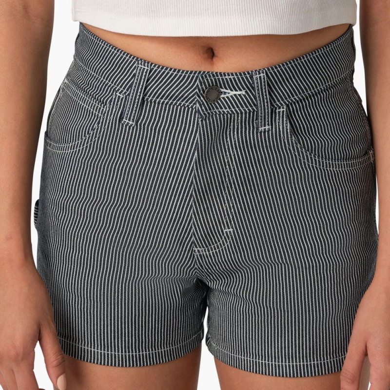 Women's Dickies Hickory Stripe Carpenter Shorts Blue | 4768125-YC