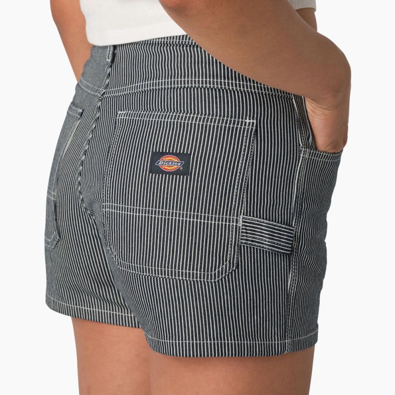 Women's Dickies Hickory Stripe Carpenter Shorts Blue | 4768125-YC