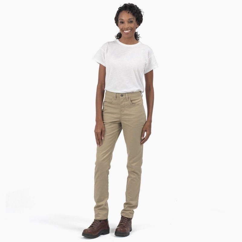 Women's Dickies High Rise Skinny Twill Pants Grey | 2967014-QH