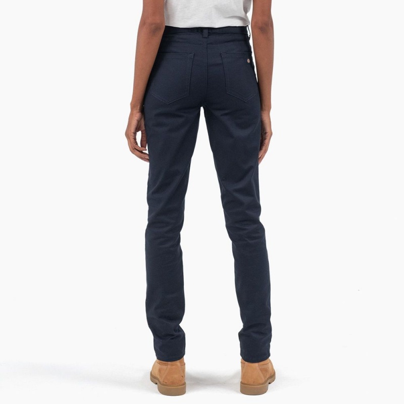 Women's Dickies High Rise Skinny Twill Pants Navy | 3742106-YO