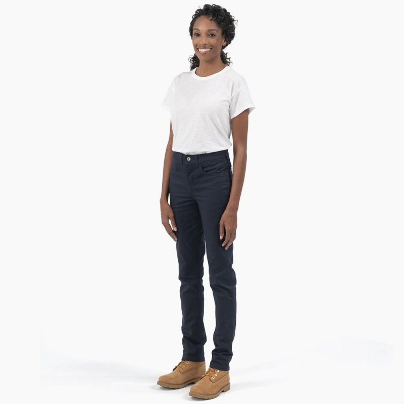 Women's Dickies High Rise Skinny Twill Pants Navy | 3742106-YO