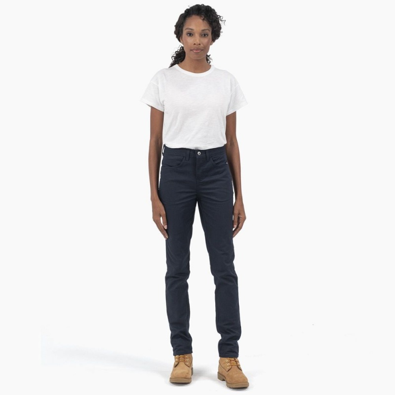 Women's Dickies High Rise Skinny Twill Pants Navy | 3742106-YO