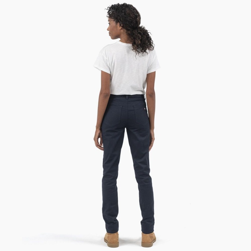 Women's Dickies High Rise Skinny Twill Pants Navy | 3742106-YO