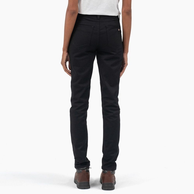 Women's Dickies High Rise Skinny Twill Pants Black | 4632978-SG