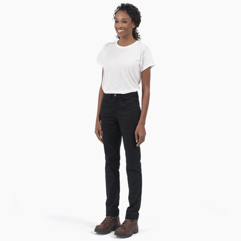 Women's Dickies High Rise Skinny Twill Pants Black | 4632978-SG