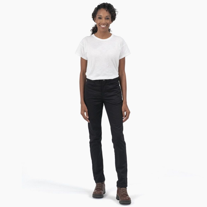 Women's Dickies High Rise Skinny Twill Pants Black | 4632978-SG