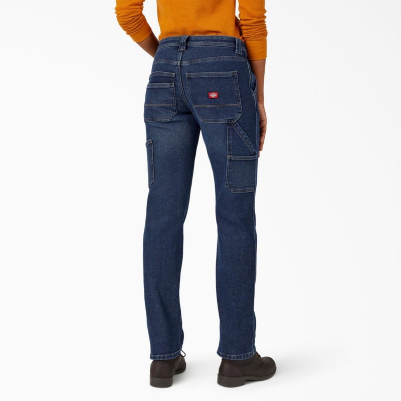 Women's Dickies Lined Relaxed Fit Carpenter Jeans Blue | 3056724-LO