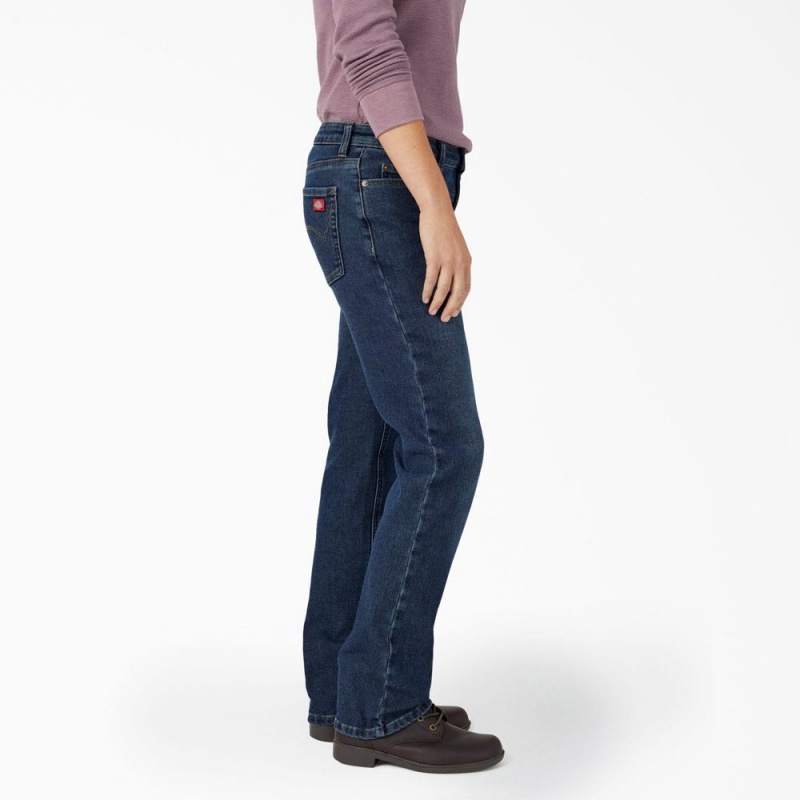 Women's Dickies Lined Relaxed Fit Jeans Blue | 2591768-ZC