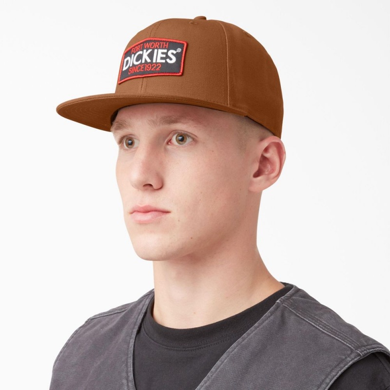 Women\'s Dickies Logo Patch Flat Bill Cap Brown | 2895476-BN