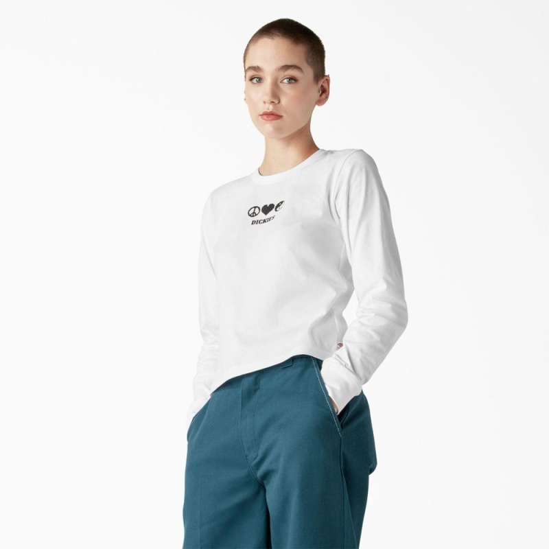 Women's Dickies Long Sleeve Graphic T-Shirt White | 5829637-NK