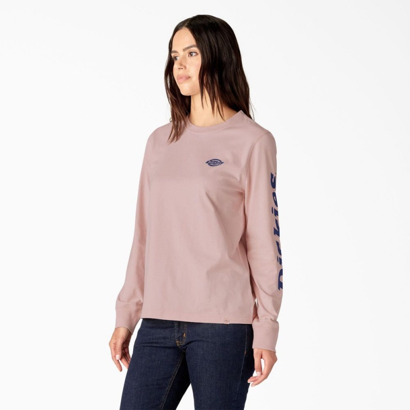 Women's Dickies Long Sleeve Heavyweight Graphic T-Shirt Pink | 0681923-VG