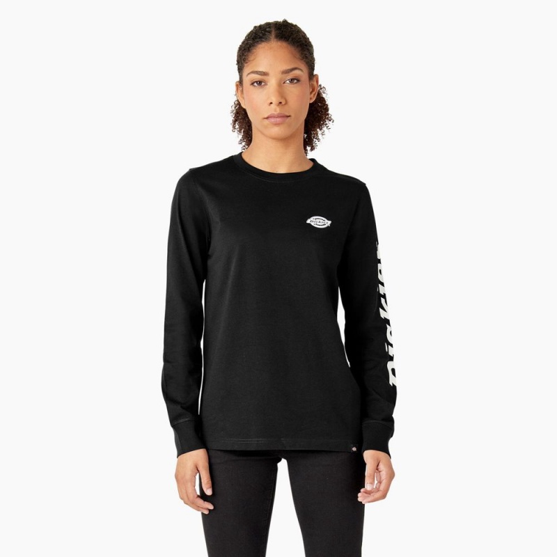 Women's Dickies Long Sleeve Heavyweight Graphic T-Shirt Black | 4820715-ZB