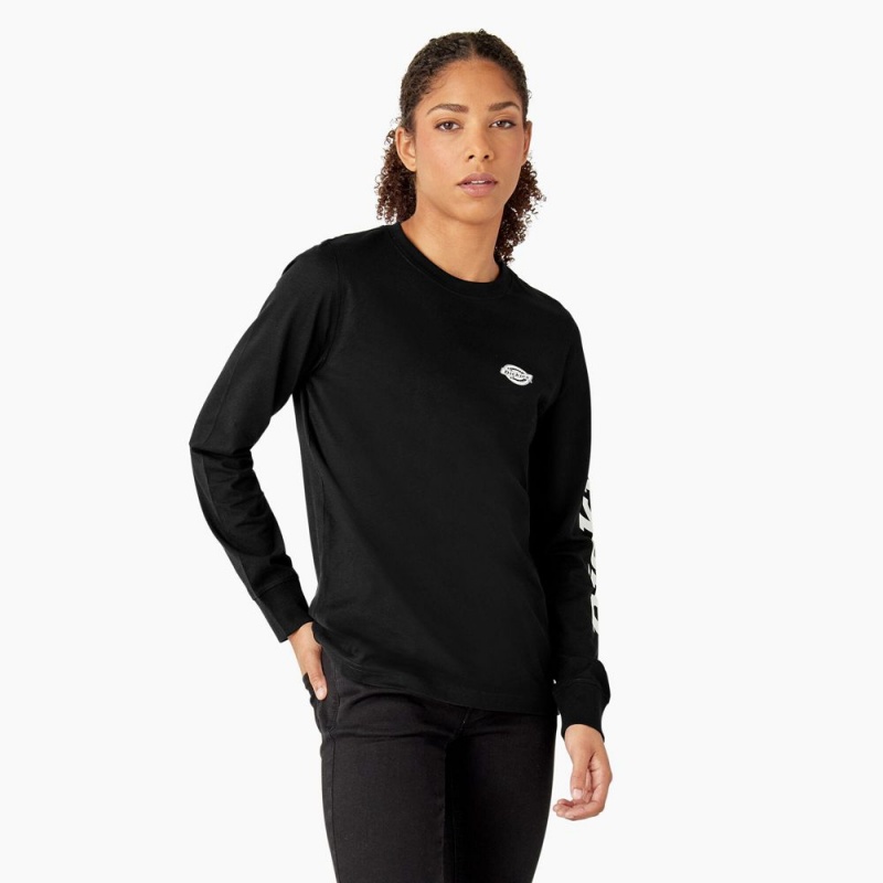 Women's Dickies Long Sleeve Heavyweight Graphic T-Shirt Black | 4820715-ZB