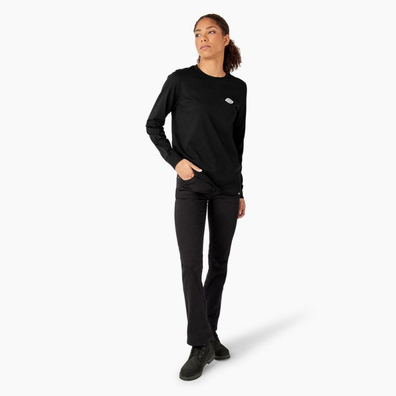 Women's Dickies Long Sleeve Heavyweight Graphic T-Shirt Black | 4820715-ZB