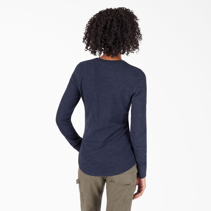 Women's Dickies Long Sleeve Thermal T-Shirt Navy | 0943785-VI