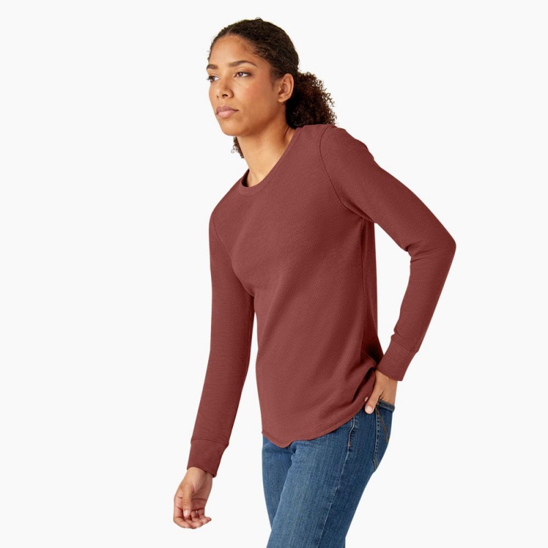 Women's Dickies Long Sleeve Thermal T-Shirt Red | 2751438-XM