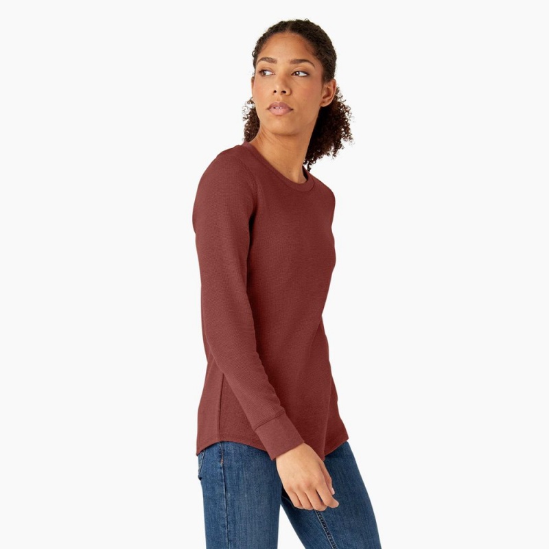 Women's Dickies Long Sleeve Thermal T-Shirt Red | 2751438-XM