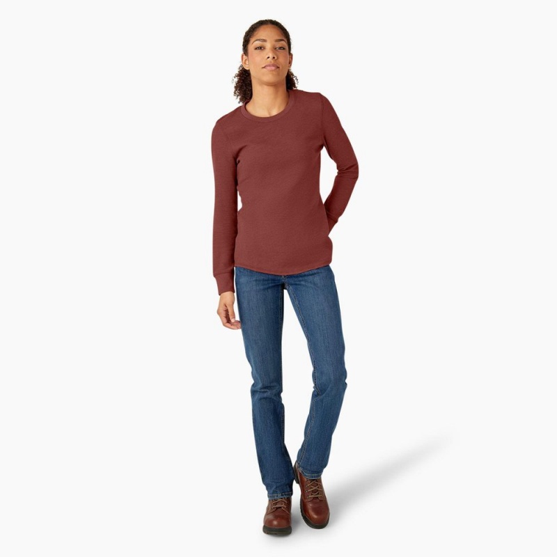 Women's Dickies Long Sleeve Thermal T-Shirt Red | 2751438-XM