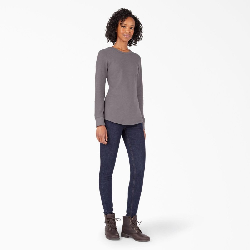 Women's Dickies Long Sleeve Thermal T-Shirt Grey | 3251847-QM