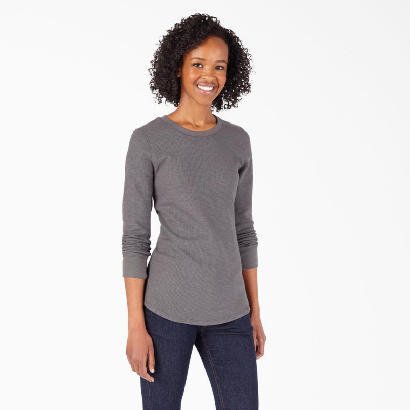 Women\'s Dickies Long Sleeve Thermal T-Shirt Grey | 3251847-QM