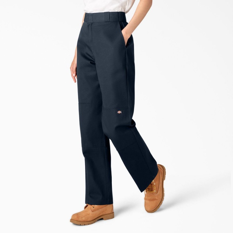 Women's Dickies Loose Fit Double Knee Work Pants Navy | 5914280-BA