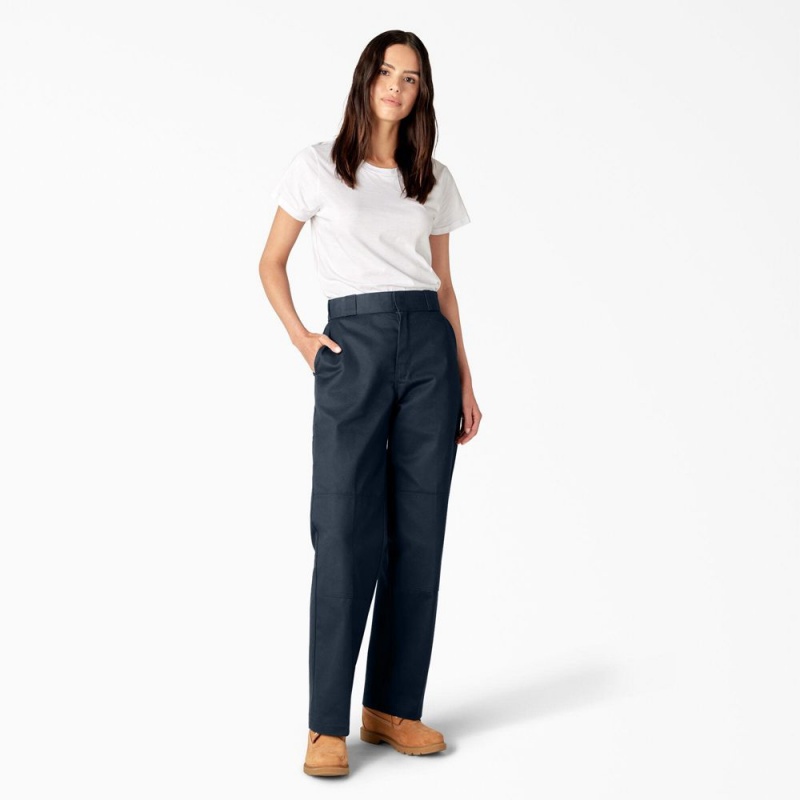 Women's Dickies Loose Fit Double Knee Work Pants Navy | 5914280-BA