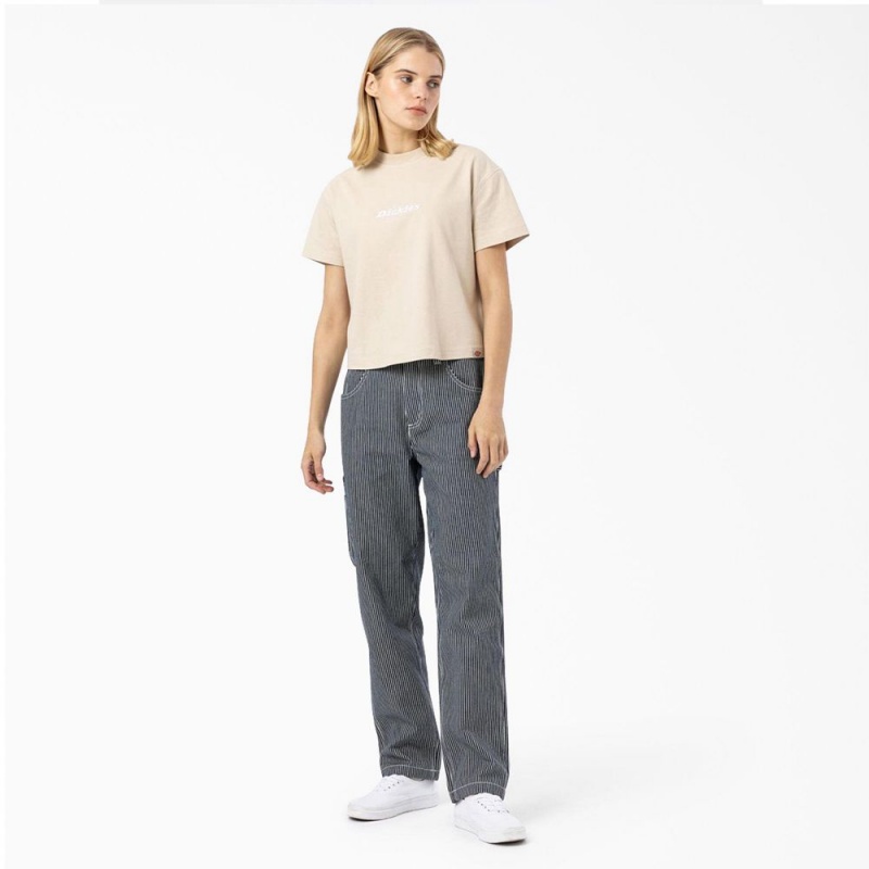 Women's Dickies Loretto Cropped T-Shirt Beige | 7291508-FI