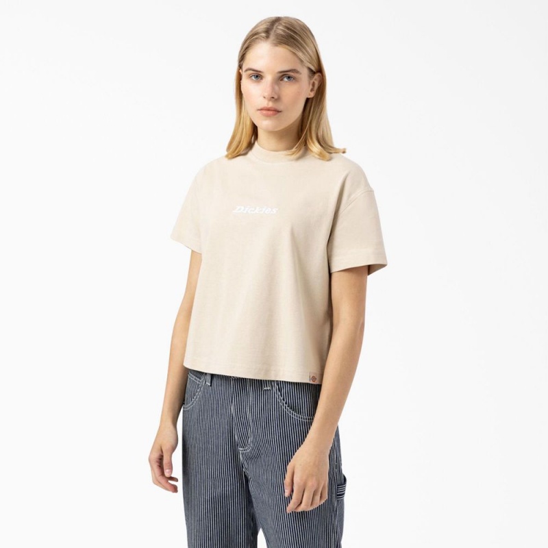 Women\'s Dickies Loretto Cropped T-Shirt Beige | 7291508-FI