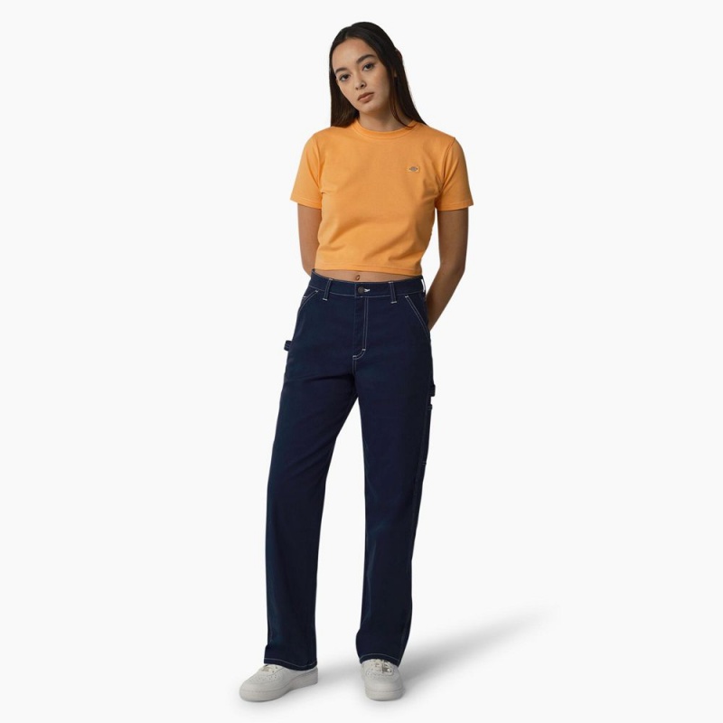 Women's Dickies Maple Valley Cropped T-Shirt Yellow | 7891526-SP