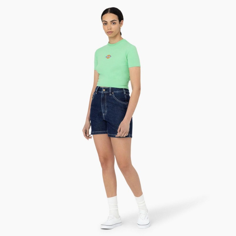 Women's Dickies Maple Valley Logo Cropped T-Shirt Green | 0219687-CE