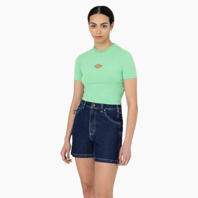 Women\'s Dickies Maple Valley Logo Cropped T-Shirt Green | 0219687-CE