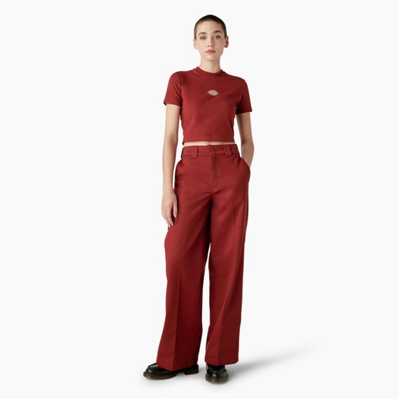 Women's Dickies Maple Valley Logo Cropped T-Shirt Red | 4275036-UI