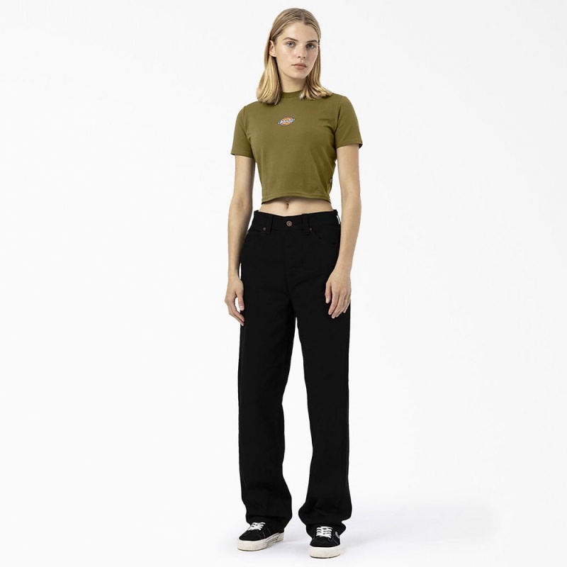 Women's Dickies Maple Valley Logo Cropped T-Shirt Green | 9386510-MC