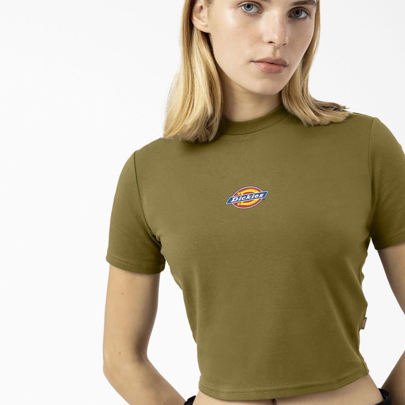 Women's Dickies Maple Valley Logo Cropped T-Shirt Green | 9386510-MC