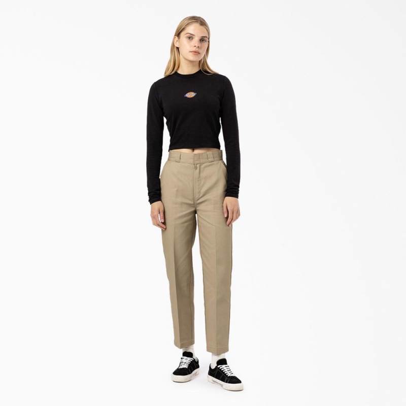 Women's Dickies Maple Valley Logo Long Sleeve Cropped T-Shirt Black | 6521490-SF